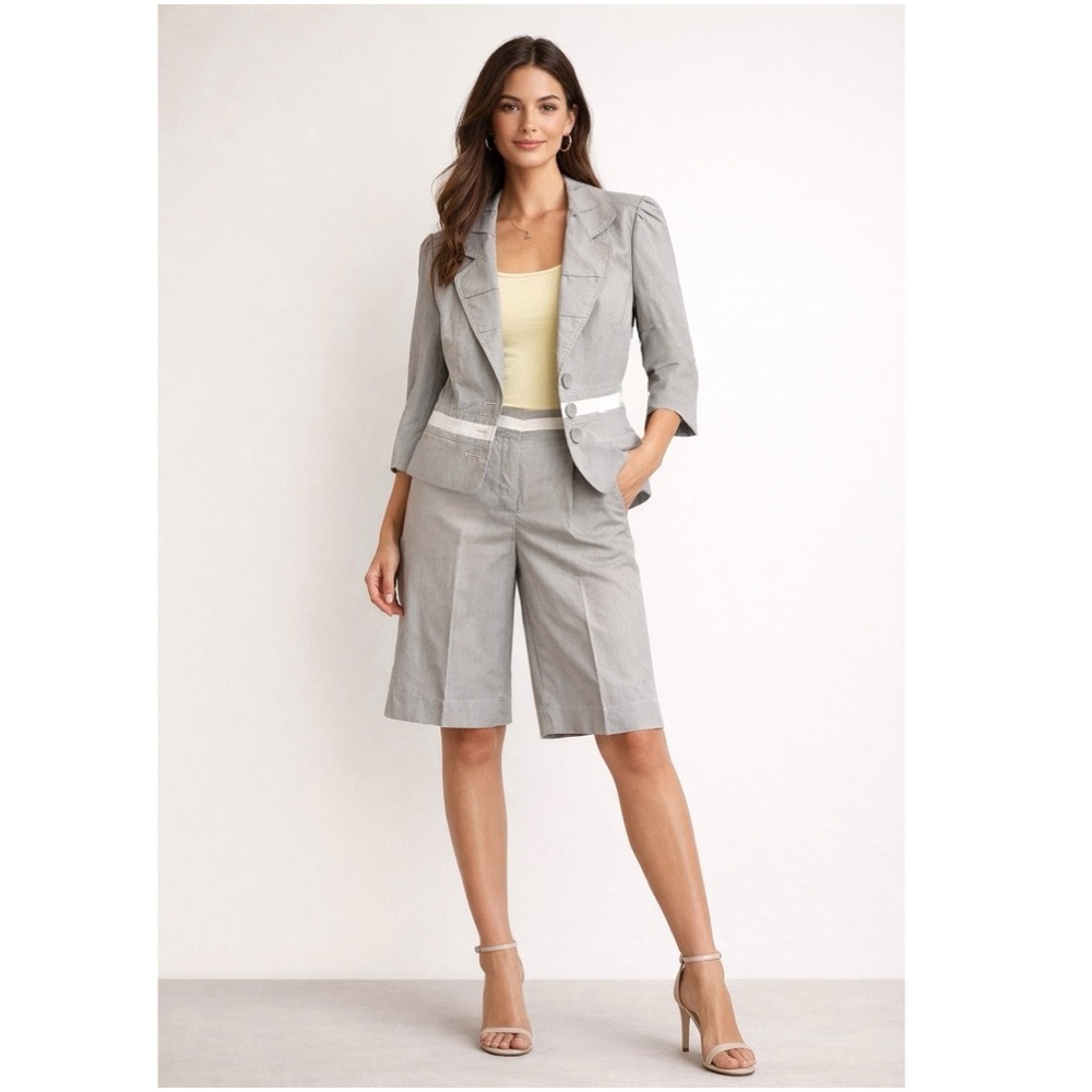 New RW&CO 2 Pc Cotton Pinstripe Wide Leg Bermuda Short Suit Set Size 8